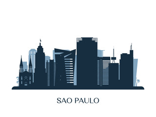 Sao Paulo skyline, monochrome silhouette. Vector illustration.