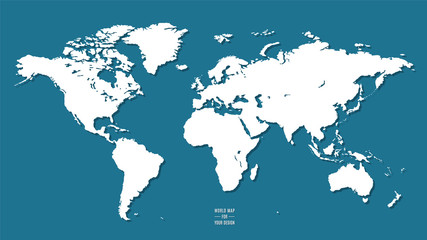 Fototapeta na wymiar world map in flat design style on blue background as an element of design. stock vector illustration eps10