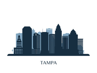 Tampa skyline, monochrome silhouette. Vector illustration. - obrazy, fototapety, plakaty