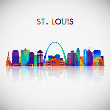 St.Louis skyline silhouette in colorful geometric style. Symbol for your design. Vector illustration.