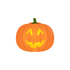 Vector Halloween pumpkin with candle inside, isolated on white background. Happy pumpkin face for Halloween.