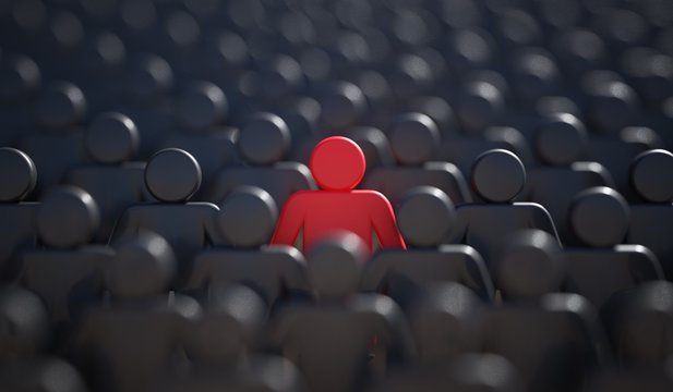 Liadership, difference and standing out of crowd concept. 3D rendered illustration.