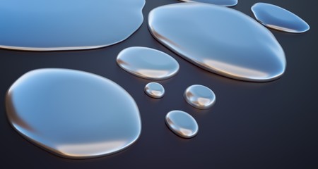 Droplets of liquid metal - mercury. 3D rendered illustration.