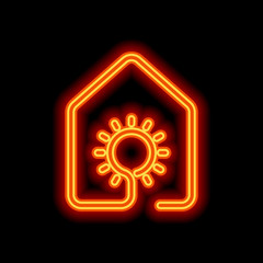 house with sun or light lamp icon. line style. Orange neon style