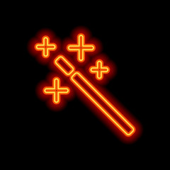 Obraz premium magic wand. simple silhouette. Orange neon style on black backgr