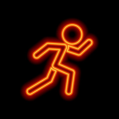 running man. simple icon. Orange neon style on black background.