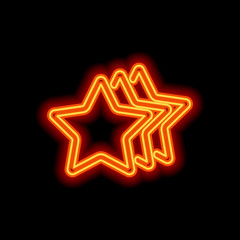 stars rate icon. Orange neon style on black background. Light ic