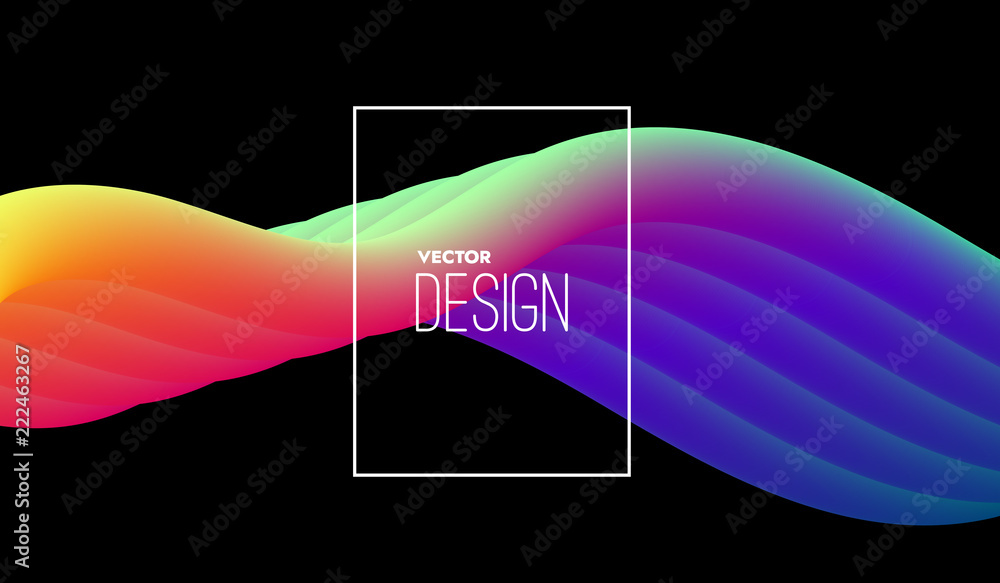 Poster ￼ abstract 3d multicolored shape. vector artistic illustration. vibrant gradient curved stream. liqu