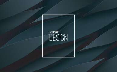 Abstract 3d background with black paper layers. Vector geometric illustration of carbon sliced shapes. Graphic design element. Minimal design. Decoration for business presentation. Textured cover