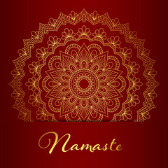 Flyer or brochure template with golden mandala pattern. Yoga classes banner. Hand drawn illustration