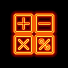 Obraz premium simple icon of calculator. Orange neon style on black background