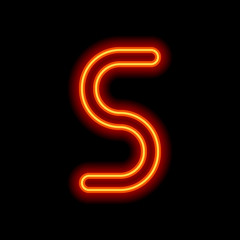 Number five, numeral, simple letter. Orange neon style on black