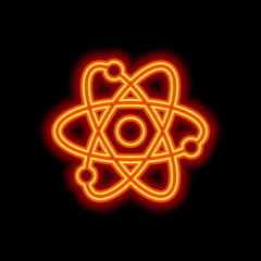 scientific atom symbol, simple icon. Orange neon style on black