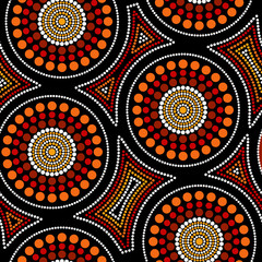 Australian aboriginal seamless vector pattern with dotted circles and crooked squares