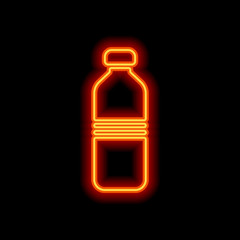 bottle of water, simple icon. Orange neon style on black backgro