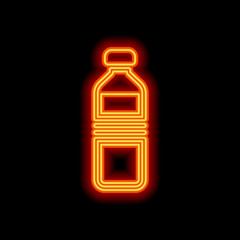 bottle of water, simple icon. Orange neon style on black backgro