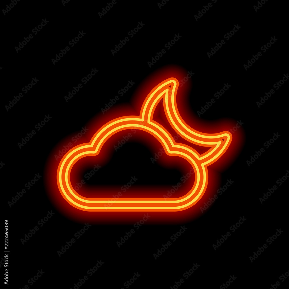 Poster mostly cloudy at night. simple linear icon with thin outline. or