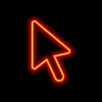 computer mouse arrow icon. Orange neon style on black background