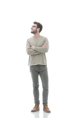 young man with glasses and crossed his arms in front of him