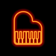 Grand piano icon. Orange neon style on black background. Light i