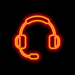 Headphones with microphone. Support service. Simple icon. Orange