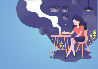 women sitting on restaurant with coffee on table. modern flat character illustration