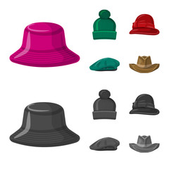 Vector design of headwear and cap symbol. Collection of headwear and accessory stock symbol for web.