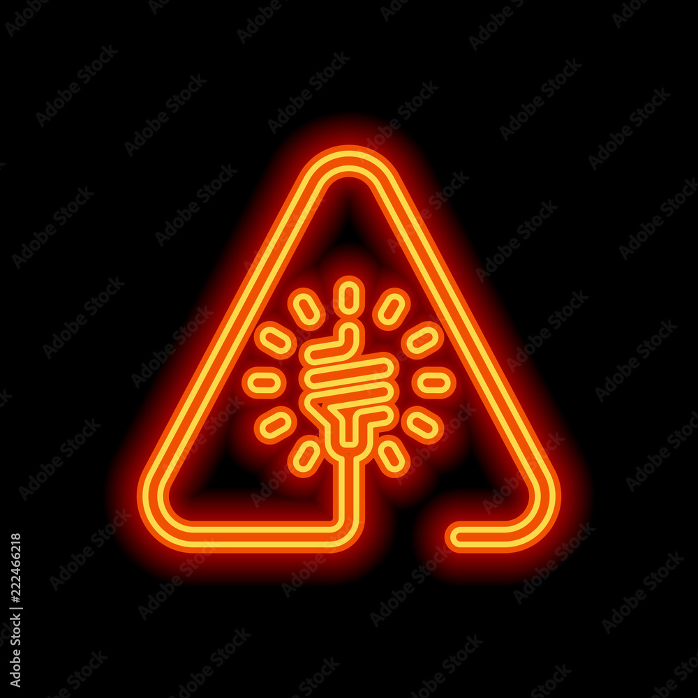 Poster led lamp in warning triangle. linear icon with thin outline. one