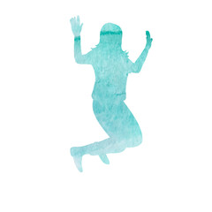 vector, isolated, watercolor silhouette girl jumping