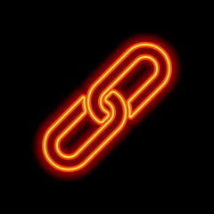Link icon. Hyperlink chain symbol. Simple icon. Orange neon styl