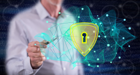 Man touching a data security concept