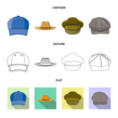 Isolated object of headwear and cap symbol. Set of headwear and accessory stock symbol for web.