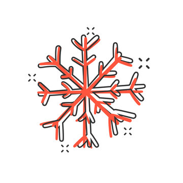 Vector Cartoon Hand Drawn Snowflake Icon In Comic Style. Snow Flake Sketch Doodle Illustration Pictogram. Handdrawn Winter Christmas Business Splash Effect Concept.