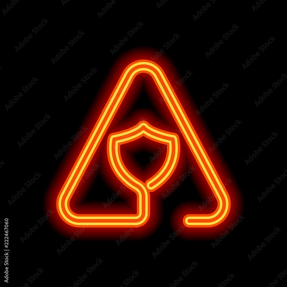Poster shield in warning triangle. problem with protect. linear icon wi