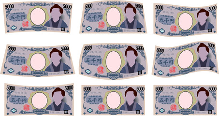 Deformed Japan's 5000 yen note set