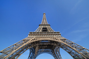 Naklejka na ściany i meble Eiffel tower in Paris against blue sky