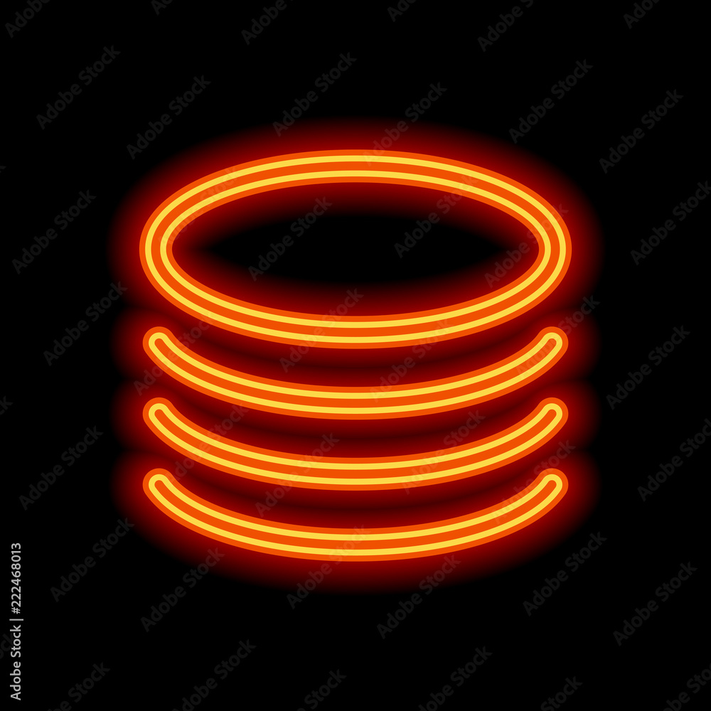Poster database icon. simple linear symbol, thin outline. orange neon s