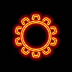 Simple gear or setting. Linear icon, thin outline. Orange neon s
