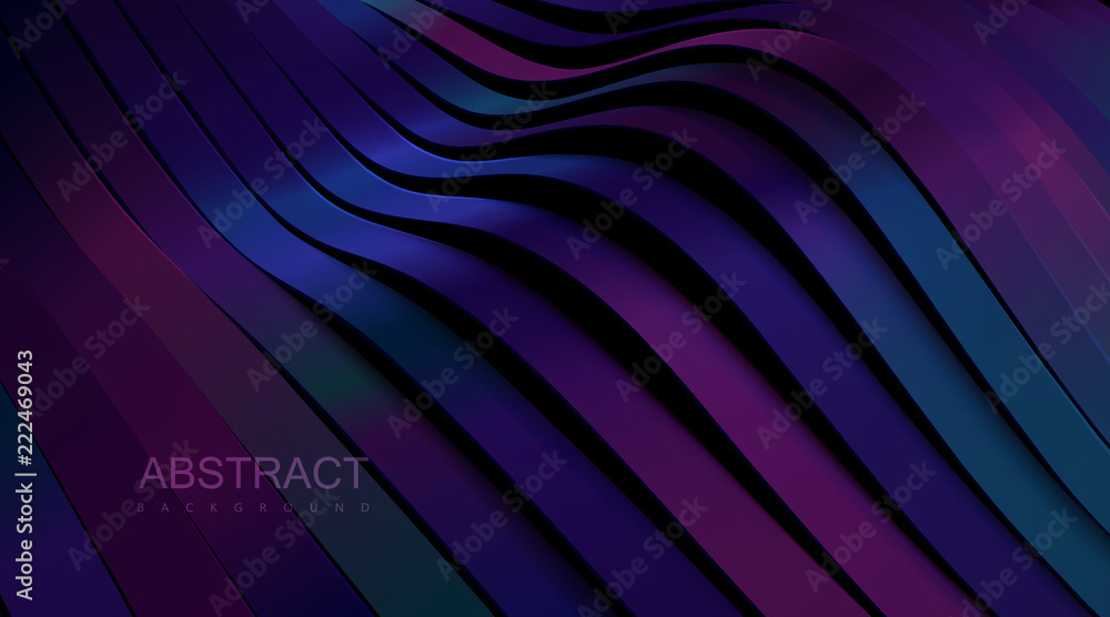 Poster abstract wavy ribbons background. vector 3d illustration. sliced glossy multicolored surface. topogr