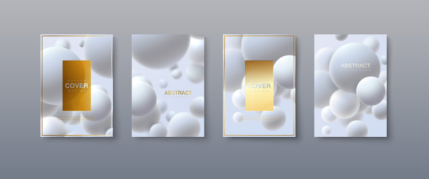 Abstract advertising posters design. Modern club party invitation. Vector illustration with 3d white spheres. Trendy minimalist cover templates