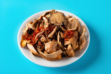 side view Chinese herb on a dish