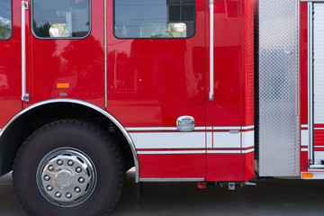 side of a fire truck as background
