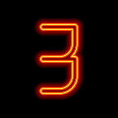 Number 3, numeral, three. Orange neon style on black background.