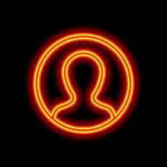 Profile, person in circle. Orange neon style on black background