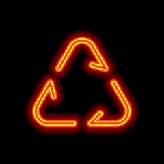 Recycle or reuse icon. Thin arrows, linear style. Orange neon st