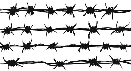 Silhouette of the barbed wire. Barbed wire hand drawn. Fence made of wire with spikes. Vector illustration.
