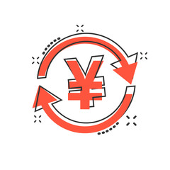 Obraz premium Vector cartoon yen, yuan money currency icon in comic style. Yen coin concept illustration pictogram. Asia money business splash effect concept.