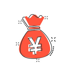 Vector cartoon yen, yuan bag money currency icon in comic style. Yen coin sack concept illustration pictogram. Asia money business splash effect concept.