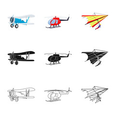 Isolated object of plane and transport symbol. Collection of plane and sky vector icon for stock.