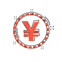 Vector cartoon yen, yuan money currency icon in comic style. Yen coin concept illustration pictogram. Asia money business splash effect concept.
